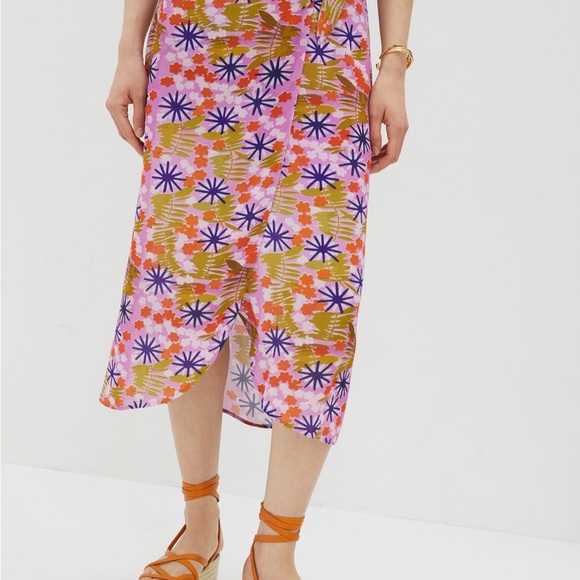 Vera Wang x Anthropologie Pink and Orange Floral Midi Skirt - Picture 2 of 15